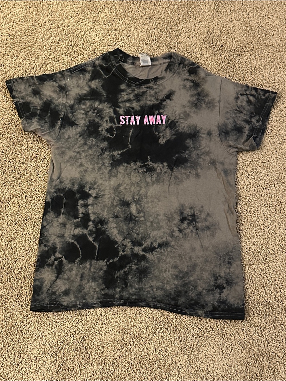 Gildan Black & Gray Tie-Dye Tee with Pink 'STAY AWAY' Text